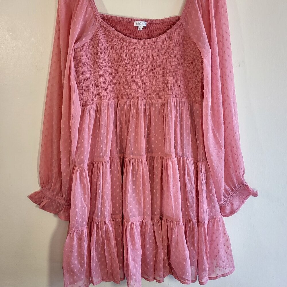 Patrons of Peace Smocked Babydoll Mini Dress Sz Medium Boho Peasant Cottage - Picture 4 of 9